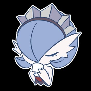 1girl aliasing alternate_color bare_shoulders black_background blue_hair bob_cut chibi chibi_only closed_eyes colored_skin cropped_torso cup drinking female_focus gardevoir gen_3_pokemon hair_over_one_eye hands_up highres holding holding_cup maid_headdress mug nintendo one_eye_covered outline pipsivoir pokemon pokemon_(creature) shiny_pokemon short_hair simple_background solo u_u upper_body white_outline white_skin