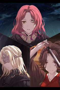 3girls blindfold_mask covered_eyes crossover dark_souls_(series) dark_souls_iii elden_ring fire_keeper fromsoftware highres mask melina_(elden_ring) merry_hearm multiple_girls sekiro:_shadows_die_twice