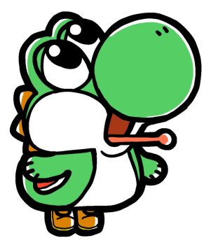 bkub black_eyes chibi chibi_only full_body looking_up mario_(series) nintendo no_humans open_mouth orange_shoes shoes simple_background solo tiptoes tongue tongue_out white_background yoshi