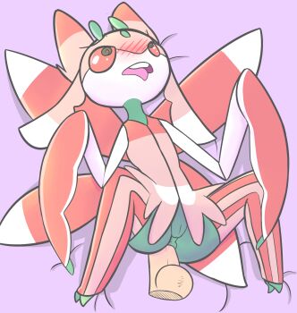 Rule 34 | 1girl, @ @, ahegao, anal, antennae, anus, arthropod girl, bed sheet, blush, full body, gen 7 pokemon, hetero, highres, lurantis, lying, monster, neko3240, nintendo, no humans, on back, open mouth, penis, pinstripe pattern, pokemon, pokemon (creature), purple background, pussy, red eyes, sex, simple background, solo, spread legs, striped, teeth, testicles, tongue, tongue out, uncensored