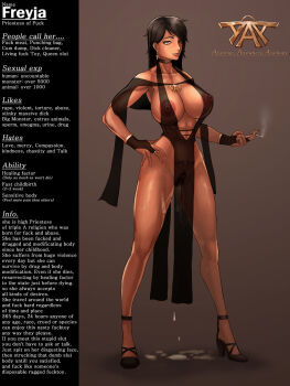 breasts brown_hair cigarette cumdump freyja_(kingbang) high_heels highres kingbang large_breasts original piercing tattoo