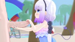 1boy 1girl 3d animated ass audible_music beads blue_eyes blunt_bangs blush chair clothed_female_nude_male dragon_girl dragon_horns dragon_tail feet fingernails flat_chest gs-mantis hair_beads hair_ornament heart heart-shaped_pupils hetero highres horns kanna_kamui kobayashi-san_chi_no_maidragon large_penis loli long_hair looking_at_penis looking_up moaning music nail_polish navel nipples nude outdoors penis penis_grab precum purple_hair shiny_skin sound standing symbol-shaped_pupils tagme tail thighhighs thighs umbrella uncensored video