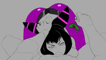 10s 1boy 1girl :>= animated animated_gif anythinggoes ass black_hair black_pants blunt_bangs bouncing bouncing_breasts breast_press breasts capcom christmas deepthroat dimples_of_venus domination drill_hair erection fellatio forced han_juri head_grab hetero holding holding_mistletoe irrumatio large_breasts looking_at_viewer looping_animation lying mistletoe monochrome multicolored_pants nipples nude on_back oral pants penis pov pressing purple_pants short_hair sidelocks simple_background sketch solo_focus spot_color street_fighter street_fighter_iv topless_female twin_drills uncensored yoga_pants