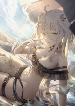 Rule 34 | 1girl, absurdres, ahoge, animal ear piercing, animal ears, arm support, beach, bikini, black bikini, black choker, black nails, blush, breasts, choker, cirkus, cleavage, commentary, food, frilled bikini, frills, grey eyes, grey hair, hair between eyes, highres, holding, holding food, holding popsicle, hololive, large breasts, lion ears, lion girl, lion tail, long hair, looking at viewer, melting, nail polish, open mouth, outdoors, parasol, popsicle, sand, see-through clothes, sexually suggestive, shishiro botan, shorts, sidelocks, sitting, sky, solo, ssrb (shishiro botan), suggestive fluid, swimsuit, symbol-only commentary, tail, thigh strap, tongue, umbrella, virtual youtuber, water