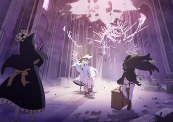 4girls animal_ears artist_request ballistic_shield black_dress black_hair black_shoes black_veil blue_archive blue_hair blue_wings boots brown_boots dress feather_hair_ornament feathers from_behind game_cg hair_ornament halo hieronymus_(blue_archive) highres hinata_(blue_archive) holding holding_shield holding_suitcase mari_(blue_archive) mine_(blue_archive) multiple_girls non-web_source official_art on_one_knee one_side_up pink_hair serina_(blue_archive) shield shirt shoes skirt suitcase thighhighs veil white_dress white_shirt white_skirt white_thighhighs wings yellow_halo