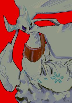 blue_eyes blue_sclera colored_sclera froslass gen_4_pokemon highres horns looking_at_viewer mega_froslass mega_pokemon nintendo no_humans ookiitora128706 pokemon pokemon_(creature) pokemon_focus red_background simple_background solo