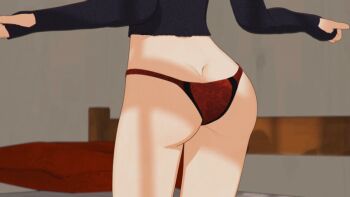 1girl 3d animated animated_gif ass ass_focus ass_shake black_hair butt_crack dancing jiggle kallenz no_pants panties red_panties ruby_rose rwby solo sweatlong_sleeves thighs underwear