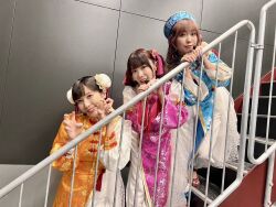Rule 34 | 3girls, china dress, chinese clothes, costume, cyaron (love live!), dress, furihata ai, inami anju, indoors, looking at viewer, multiple girls, photo (medium), saito shuka, standing, voice actor