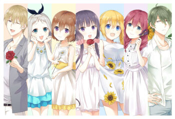 3boys 4girls akizuki_kouyou amano_miu blend_s dino_(blend_s) everyone hinata_kaho hoshikawa_mafuyu kanzaki_hideri long_hair looking_at_viewer multiple_boys multiple_girls open_mouth purple_eyes purple_hair sakuranomiya_maika shirt short_hair short_sleeves smile ushio_(0632cd-0729jf)