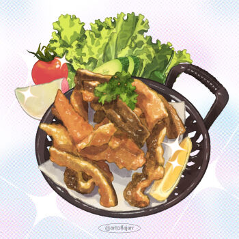 cucumber cucumber_slice fajar_kurniawan fish_(food) food food_focus fruit lemon lemon_slice no_humans original salad salmon tomato