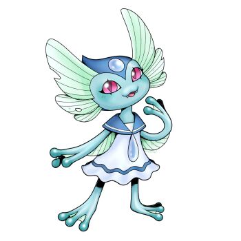 Rule 34 | 1girl, digimon, digimon (creature), fakemon, fins, frog, frog girl, head fins, highres, looking at viewer, monster girl, oridigi, original, pink eyes, sabedile, school uniform, smile, solo