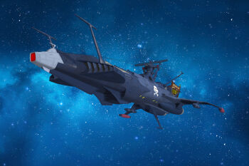 1970s_(style) 3d arcadia bob4kg commentary_request energy_cannon harlock_saga machinery matsumoto_leiji_(style) military nebula no_humans oldschool pirate_ship radio_antenna realistic retro_artstyle science_fiction space spacecraft star_(symbol) star_symbol_background turret uchuu_kaizoku_captain_harlock zero_gravity