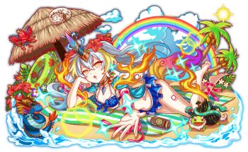 1girl alternate_costume alternate_hair_color alternate_horns anime_coloring aqua_flower aqua_hair aqua_skirt arm_wrap artist_request beach_umbrella beard big_hair bikini bikini_skirt bird blonde_hair blue_bikini blue_bow blue_tail bow bow_bikini breasts byakko_(crash_fever) chibi closed_eyes closed_mouth cloud coconut coconut_tree collarbone crash_fever dot_nose dragon dragon_horns drawstring earrings eyelashes facial_hair fang fire flower flower_request forked_tongue frills full_body game_cg genbu_(crash_fever) gradient_hair gradient_tail hair_between_eyes hair_flower hair_ornament hibiscus horns innertube jacket jacket_on_shoulders jewelry leaf leg_tattoo leg_wrap light_rays looking_at_viewer lotion lying multicolored_hair multicolored_tail navel neck_ring number_tattoo numbered official_alternate_costume official_alternate_hair_color official_alternate_horns official_art on_side open_mouth orange_hair outdoors outline outstretched_arm outstretched_hand palm_leaf palm_tree pendant pink_ribbon plumeria purple_flower qilin_(crash_fever) rainbow red_eyes red_flower red_outline red_tank_top red_wings ribbon sand seiryu_(crash_fever) shell single_bare_leg skirt sleeping small_breasts snake solo_focus spaghetti_strap sparkle square square_tattoo streaked_hair sun sunscreen suzaku_(crash_fever) swim_ring swimsuit tachi-e tail tank_top tattoo thick_eyebrows third-party_source tiger tongue towel transparent_background tree turtle umbrella water wavy_hair white_beard white_fur white_hair white_straps white_tail white_tank_top wings yellow_eyes