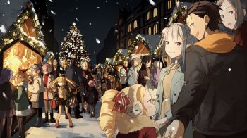 6+boys 6+girls 8_humi aldebaran_(re:zero) anastasia_hoshin bag beatrice_(re:zero) black_hair blonde_hair blue_eyes blue_hair blush braid brown_hair cecilus_segmunt child chisha_gold christmas christmas_tree coat contemporary crusch_karsten drill_hair earmuffs elf emilia_(re:zero) everyone felix_argyle felt_(re:zero) flower fourier_rugnica frederica_baumann fur_trim garfiel_tinsel grey_hair hair_flower hair_ornament hair_ribbon hand_up hat head_tilt headband heinkel_astrea heitarou_pearlbaton highres holding holding_bag holding_hands house hug jacket jewelry joshua_juukulius julius_juukulius light_blush light_smile liliana_masquerade loli long_hair mask meili_portroute mimi_pearlbaton multiple_boys multiple_girls natsuki_subaru night open_mouth orange_hair otto_suewen outdoors pantyhose petra_leyte pink_hair pointy_ears priscilla_barielle purple_eyes purple_hair ram_(re:zero) re:zero_kara_hajimeru_isekai_seikatsu red_hair reinhard_van_astrea rem_(re:zero) ribbon roswaal_l._mathers santa_costume santa_hat scarf schult_(re:zero) shoes short_hair smile snow snowing stuffed_toy talking tivey_pearlbaton twin_drills twintails very_long_hair vincent_vollachia white_hair wilhelm_(re:zero) window winter winter_clothes winter_coat x_hair_ornament