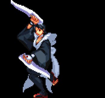 1girl animated animated_gif ass breasts butterfly_swords dual_wielding female_focus fighting fingerless_gloves gloves hip_focus holding iroha_(samurai_spirits) japanese_clothes kicking large_breasts lowres maid maid_headdress samurai_spirits sandals short_hair snk solo sprite thick_thighs thighhighs thighs weapon wide_sleeves zouri