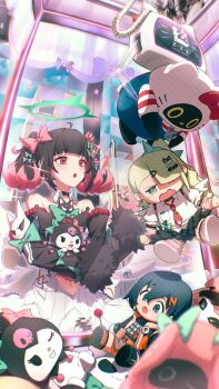 Rule 34 | 1girl, absurdres, aria (zenless zone zero), bangboo (zenless zone zero), bare shoulders, belle (zenless zone zero), black hair, black skirt, blue hair, bow, character doll, commentary request, detached sleeves, doll, dress, green bow, green hair, hair bow, halo, hello kitty, highres, kuromi, long sleeves, multicolored hair, nangong yu, open mouth, pink hair, red eyes, sanrio, shirt, short twintails, skirt, sunna (zenless zone zero), tearing up, twintails, two-tone hair, white dress, white shirt, yo na, zenless zone zero