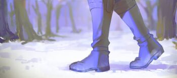 Rule 34 | 1girl, bare tree, black boots, boots, commentary, feet only, frieren, quasarcake, snow, solo, sousou no frieren, symbol-only commentary, tree