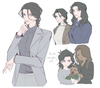 batman batman_(series) black_hair breasts bruce_wayne damian_wayne dc_comics diana_prince english_text genderswap genderswap_(mtf) hashtag-only_commentary highres large_breasts long_hair minjmingg multiple_girls muscular muscular_female open_mouth short_hair simple_background talia_al_ghul wonder_woman_(series) yuri