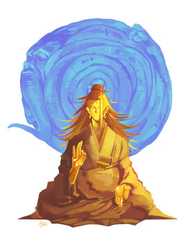 Rule 34 | 2boys, aj touch, closed eyes, closed mouth, full body, getou suguru, getou suguru (kenjaku), hair bun, highres, indian style, jujutsu kaisen, limited palette, long hair, mahito (jujutsu kaisen), meditation, mudra, multiple boys, plug (piercing), simple background, single hair bun, sitting, spiral, tongue, tongue out, twisted, vitarka mudra, white background