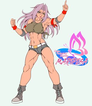 1girl boots highres muscular muscular_female navel original shorts solo tagme taroimo_(00120014) wrestler wrestling_outfit