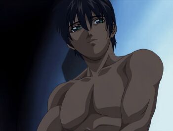 1boy animated animated_gif bedroom bible_black bible_black_night_of_the_walpulgiss black_hair completely_nude green_eyes minase_taki nude smile tagme