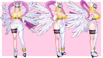 1girl 3d angel angel_girl angewomon ass belt reference_sheet digimon female_focus highres huge_ass long_hair mask solo wings