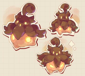 Rule 34 | commentary, english commentary, gen 6 pokemon, grid background, halftone, lampreyhole, multiple views, nintendo, no humans, open mouth, outline, pokemon, pokemon (creature), pokemon focus, pumpkaboo, pumpkin, simple background, sparkle, white outline