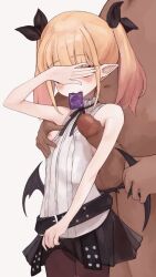 1boy 1girl age_difference amedibi animated armpit_sex bat_wings belt black_belt black_panties black_pantyhose black_ribbon black_skirt blonde_hair blush breasts censored clothed_female_nude_male clothes_lift condom condom_in_mouth condom_wrapper covering_face covering_own_eyes cowboy_shot eyebrows frilled_shirt_collar frills grabbing_another&#039;s_breast grabbing_from_behind groping hair_ribbon hairdressing hand_over_face hetero hime-sama_&quot;goumon&quot;_no_jikan_desu lifting_own_clothes loli looping_animation low_wings medium_hair mosaic_censoring mouth_hold neck_ribbon nipples nude panties panties_under_pantyhose pantyhose penis pointy_ears ribbon shiny_skin shirt shirt_aside simple_background size_difference skirt skirt_lift sleeveless sleeveless_shirt small_breasts solo_focus standing tagme testicles twintails underwear vanilla_peschutz video white_background white_shirt wings