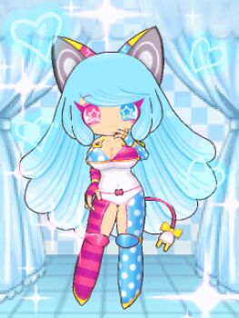 1girl 3d animal_ears animated animated_gif artist_request bikini blinking blue_hair blush breasts cat_ears cat_girl cleavage hand_on_own_face heterochromia indoors joints long_hair looking_at_viewer lowres medium_breasts robot robot_ears robot_girl robot_joints smile solo star-shaped_pupils star_(symbol) swimsuit symbol-shaped_pupils tail technologyna_(hecktop) tororin_time very_long_hair