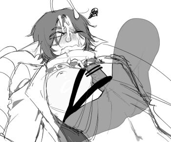 2boys accessories anglerfish anglerfish_boy bar_censor belt between_pectorals blush censored closed_mouth clothed_male_nude_male cum cum_on_body cum_on_clothes cum_on_hair cum_on_male cum_on_pectorals cum_on_upper_body ejaculation ejaculation_on_face erection extra_arms extra_eyes eyes_visible_through_hair facial fang fangs fins fish greyscale hair_over_one_eye half-closed_eyes head_fins jacket lab_coat long_sleeves looking_at_another looking_at_penis lying mermaid merman monochrome monster_boy monster_girl multiple_belts multiple_boys navel nipples nude on_back one_eye_closed open_clothes open_jacket open_shirt original paizuri parted_bangs pec_job pectorals penis pressure_(roblox) roblox scarf sea_snake sebastian_solace see-through_silhouette sharp_teeth shirt short_hair silhouette simple_background sketch skin_fang sleeves_past_wrists solo_focus speech_bubble spoken_squiggle squiggle teeth third_eye underpec undershirt upper_body wavy_mouth yaoi