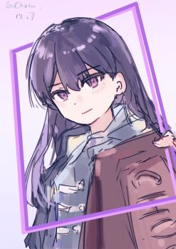 Rule 34 | 1girl, absurdres, bang dream!, bang dream! it's mygo!!!!!, black hair, brown jacket, chinese commentary, closed mouth, commentary request, dated, grey shirt, highres, jacket, keyun, long hair, looking at viewer, mole, mole under eye, purple eyes, shiina taki, shirt, solo