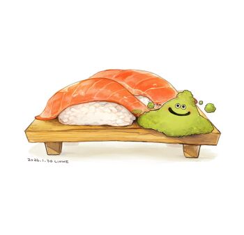 artist_name commentary_request dated food food_focus highres linne_(hld_doreko) no_humans original simple_background sushi sushi_geta wasabi white_background