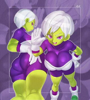 1girl alien ass breasts champchidi cheelai cleavage colored_skin dragon_ball dragon_ball_super green_skin highres huge_ass large_breasts