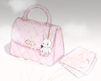 Rule 34 | bag, bag charm, blue archive, charm (object), cum, cum on object, handbag, handkerchief, niss oekaki, no humans, object focus, pink bag, still life, takane (blue archive), white background