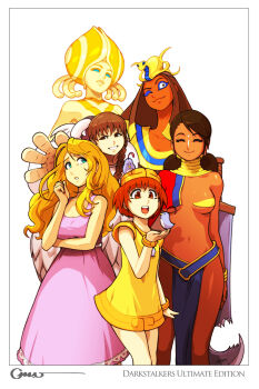 6+girls ;) alien anakaris ancient_egyptian aqua_eyes bad_deviantart_id bad_id belt bindi bird bird_on_hand blonde_hair braid breasts brown_hair capcom closed_eyes dark-skinned_female dark_skin darkstalkers demitri_maximoff donovan_baine dress elemental_(creature) energy energy_being eyeliner fire fire_elemental genderswap genderswap_(mtf) huitzil_(darkstalkers) jewelry makeup medium_breasts midnight_bliss multiple_girls neck_ring omar_dogan one_eye_closed plasma pyron sasquatch_(darkstalkers) sleeveless sleeveless_dress small_breasts smile tabard twin_braids underboob wink