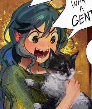 Rule 34 | 1girl, :d, animal, blush, brown eyes, cat, green hair, green shirt, highres, holding, holding animal, holding cat, kraken (japanon), kraken regiment, long hair, military, open mouth, original, russo-ukrainian war, sharp teeth, shirt, smile, solo, teeth, tongue, ukraine, unit patch, upper body, usergore