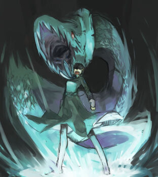 1girl atlus chain delinquent hair_ornament hairpin haruhashi long_skirt mayuzumi_yukino monster necktie pantyhose persona persona_1 school_uniform serpent short_hair skirt sukeban summoning