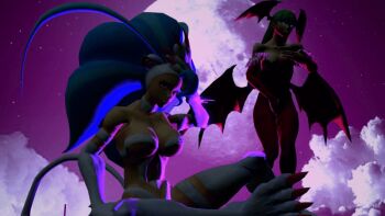 10s 1futa 1girl 3d animated animated_gif blue_hair bouncing_breasts breasts capcom cat_girl demon_girl felicia_(darkstalkers) fur futanari imminent_fellatio imminent_penetration large_breasts large_penis leotard mckraken morrigan_aensland penis sitting source_filmmaker_(medium) source_request standing tagme uncensored darkstalkers wings
