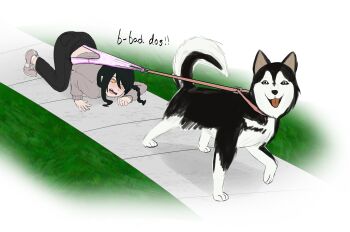! !! 1girl 1other absurdres afunkyfiend animal animal_ear_fluff animal_ears animal_print animal_print_panties arm_up ass ass_focus back black_fur black_hair black_pants braid braided_ponytail breasts chainsaw_man clenched_hand clothes_lift clothes_pull concrete dog dog_ears dog_leash dog_paws dog_tail dragging ears ears_visible_through_hair elbows_on_ground embarrassed english_text eyes_rolling_up eyes_visible_through_hair flat_chest grey_eyes grey_shirt grey_shoes grey_sneakers grey_sweater hair_between_eyes hair_over_one_eye hair_over_shoulder hands_on_ground helpless highres humiliation leash leash_pull loli looking_at_viewer looking_up lying medium_hair nayuta_(chainsaw_man) nervous open_mouth outdoors panties pants panty_pull paw_print_panties paw_print paw_print_pattern pet petite pocket print_panties ringed_eyes ripped_underwear ripping_clothes ripping_wedgie rolling_eyes screaming shirt shirt_lift shoelaces shoes short_hair shy sidelocks sidewalk simple_background single_braid small_breasts sneakers socks stretched_panties stretched_underwear stretching stretching_panties stretching_underwear struggling stuck sweater swept_bangs tail teeth tight_clothes tight_pants tiptoes tongue tongue_out top-down_bottom-up torn_clothes torn_panties turtleneck turtleneck_shirt turtleneck_sweater underwear upper_teeth_only waistband walking wedgie white_background white_fur white_panties white_socks wince yellow_eyes