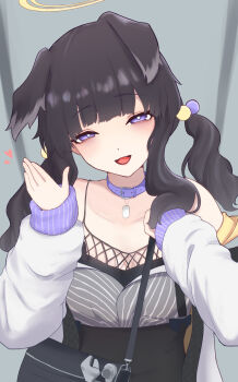 1girl animal_ears black_hair blue_archive blue_eyes dog_ears dog_girl engineering_department_(blue_archive) etonomikoto goggles goggles_on_head halo hibiki_(blue_archive) highres looking_at_viewer solo yellow_halo