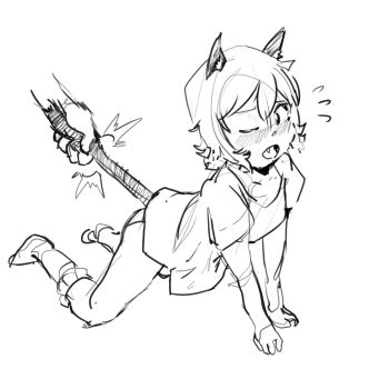 animal_ears blush breasts cat_ears cat_girl cat_tail galaxyspark loose_clothes loose_socks moaning nathy petite short_hair sketch small_breast small_breasts socks tail tail_pull thighs