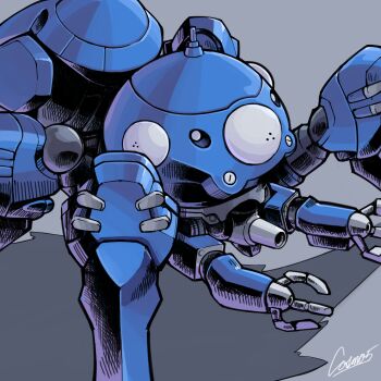 absurdres cannon commentary cosmo-5 cyberpunk english_commentary ghost_in_the_shell highres machinery mecha mecha_focus no_humans robot science_fiction signature tachikoma walker_(robot)