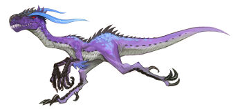 claws digitigrade dinosaur full_body garrett_hanna monster monster_focus monster_hunter:_world monster_hunter_(series) no_humans purple_scales red_eyes running sharp_teeth slit_pupils solo spikes tail teeth tzitzi-ya-ku white_background