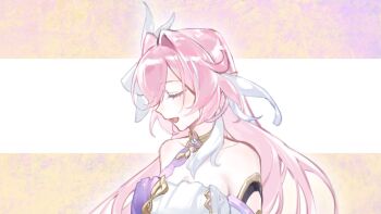 1girl bare_shoulders breasts closed_eyes commentary_request elysia_(herrscher_of_human:_ego)_(honkai_impact) elysia_(honkai_impact) hair_ornament highres honkai_(series) honkai_impact_3rd large_breasts multicolored_hair pink_hair procreate_(medium) seawave02974 solo triquetra two-tone_background two-tone_hair upper_body white_hair