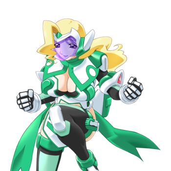 1girl armor blonde_hair breasts cleavage game_cg gan-chan_(artist) hitozuma_sentai_aisaiger large_breasts large_variant_set lipstick long_hair magical_girl makeup mecha_musume non-web_source official_art purple_eyes saiger_lily smile solo sophie_andrea_yukitou thighhighs transparent_background variant_set