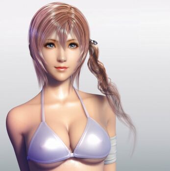 10s 1girl 3d armband bikini bikini_top_only blue_eyes breasts cleavage female_focus final_fantasy final_fantasy_xiii highres large_breasts md5_mismatch pink_hair resolution_mismatch serah_farron shiny_skin side_ponytail sideboob solo source_larger strap_gap swimsuit underboob white_bikini znz