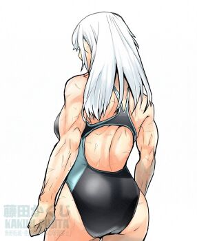 1girl ass backless_outfit competition_swimsuit fujita_kakuji highres one-piece_swimsuit scar simple_background swimsuit tagme white_background