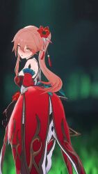 1girl 3d animated ass ass_shake black_gloves blush bouncing_breasts breasts choker collarbone dancing double_v fellatio_gesture flower gloves guinaifen_(honkai:_star_rail) hair_flower hair_ornament highres honkai:_star_rail honkai_(series) large_breasts long_hair music naughty_face orange_hair pantyhose penetration_gesture ponytail sexually_suggestive skirt smile solo sound tagme thigh_strap v video yellow_eyes