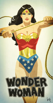 1girl amazon_warrior black_hair blue_eyes character_name dc_comics female_focus kit lasso leotard rope sleeveless solo star_(symbol) star_print tiara vambraces wonder_woman wonder_woman_(series)