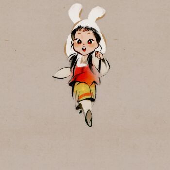 1girl 2023 ^_^ animal_ear_headwear animal_ears animated animated_gif beanie black_hair black_shoes brown_background brown_eyes child chinese_clothes chinese_commentary chinese_text chinese_zodiac closed_eyes closed_mouth closing_eyes commentary_request earflap_beanie eyelashes fake_animal_ears floral_print forehead green_skirt hair_over_shoulder happy hat jinruo jumping long_hair low_twintails medium_skirt open_mouth original pants pants_under_skirt pleated_skirt rabbit red_vest running shirt shoes simple_background skirt smile teeth transformation translation_request twintails upper_teeth_only vest white_hat white_pants white_shirt year_of_the_rabbit